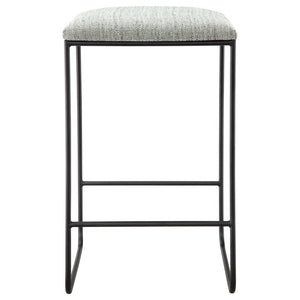 JLA Home Martha Stewart - Counter Stool Heathered Grey Faux-Linen Seat with Matte Black Metal Base — Slim Modern Counter Height Comfort MT104-0085
