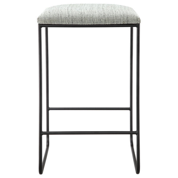 JLA Home Martha Stewart - Counter Stool Heathered Grey Faux-Linen Seat with Matte Black Metal Base — Slim Modern Counter Height Comfort MT104-0085