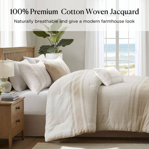 English Elm 6-piece Cotton Dobby Full Comforter Set Tropical Coastal Embroidered Pillow Accents B035P463271