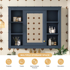 English Elm 35'' Modern Medicine Cabinet Wall Mounted Mirror with Ample Storage, Adjustable Shelves & Towel Rod Blue WF322917AAC