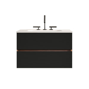 English Elm Gloria Floating Bathroom Vanity Walnut Two-tone Ceramic Sink Modern Storage Cabinet W1865S00199