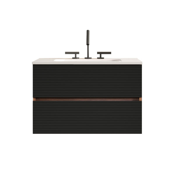 English Elm Gloria Floating Bathroom Vanity Walnut Two-tone Ceramic Sink Modern Storage Cabinet W1865S00199