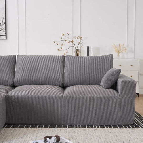 English Elm Boneless 113" U-Shaped Cloud Sectional Sofa in Gray Corduroy - No Assembly, Full-Foam Comfort Sleeper W3401P338847
