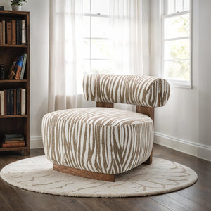 English Elm 1Pc Accent Chair - Beige Zebra Stripe Fabric With High-Density Foam & Walnut Legs For Modern Living Spaces B2741P401400