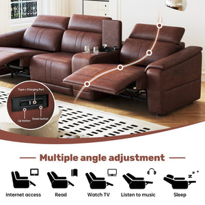English Elm Power Reclining Sectional Sofa Faux Leather 3 Seat with Usb Ports and Storage W3795S00011