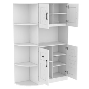 English Elm Multifunctional Modular Hall Tree Cabinet with Open Shelves and Hooks for Entryway White W1580S00519