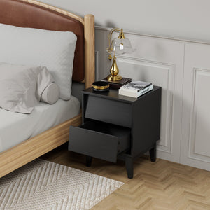 English Elm 2 Nightstands Vintage Bevel Design with Hidden Drawer Pulls and Solid Wood Legs for Stable Style Black W578P192479