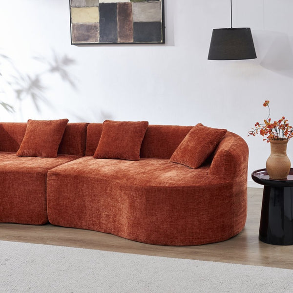 English Elm 111" L Shaped Cloud Sofa Plush Chenille Upholstered High Density Foam Apartment Living Room Orange W1669S00054