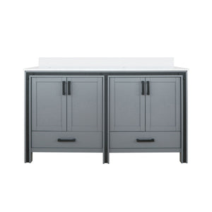 English Elm Dark Grey Double Bath Vanity 60" W X 22" D With White Quartz Top - Elegant Storage & Modern Style B2731P260620