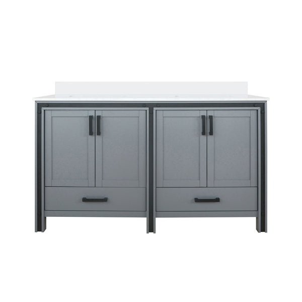 English Elm Dark Grey Double Bath Vanity 60" W X 22" D With White Quartz Top - Elegant Storage & Modern Style B2731P260620