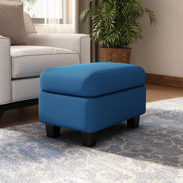 English Elm Christopher Knight Home® - SPRINGFIELD Navy Blue Ottoman with Birch Legs — Upholstered Contemporary Accent, Versatile Seating and Footrest (23.25"W x 17.5"D x 16"H) N757P182075N