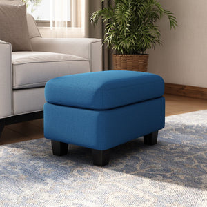 English Elm Upholstered Compact Ottoman with Birch Legs Padded Footrest for Living Room Decor Navy Blue N757P377351N