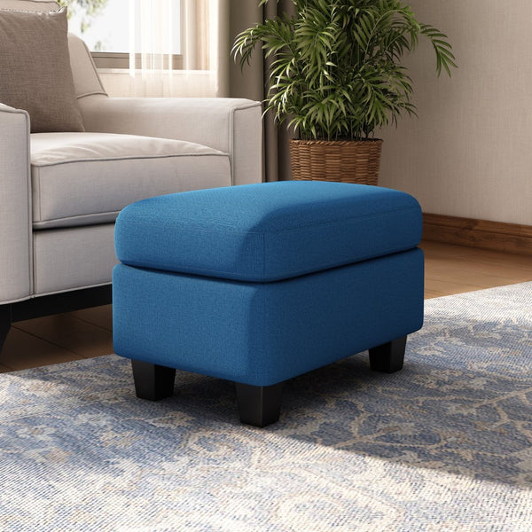 English Elm Upholstered Compact Ottoman with Birch Legs Padded Footrest for Living Room Decor Navy Blue N757P377351N