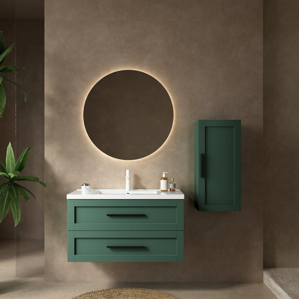 English Elm JODI 36" Floating Bathroom Vanity with Ceramic Sink, 2 Soft-Close Drawers, Wall-Mounted Green Finish W2615S00064