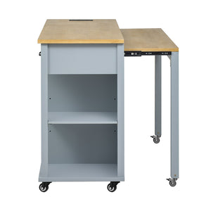 English Elm K&k Farmhouse Kitchen Island Extendable Table Rubber Wood Veneer Built-in Charging Storage Grey+Blue N707S215327G