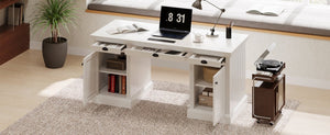 English Elm 67" White Executive Desk with Cabinet Storage Drawers and Usb Ports for Home Office N751S415500K