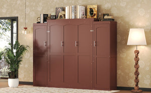 English Elm Full Full Size Murphy Bed with Two Wardrobes and Foldable Platform, Space-Saving Modern Guest Solution Walnut 84.9 L x 12 W x 7 H N733S235596D
