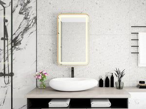 English Elm Rectangle LED Medicine Cabinet Mirror with Soft Touch Light, Magnetic Accessories, Tempered Shelves, Wall-Mounted Storage Gold W688P210791