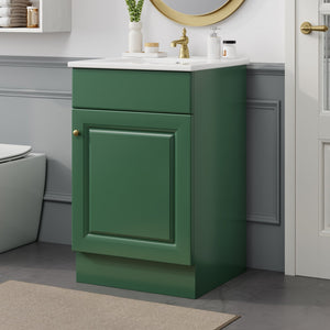 English Elm Christopher Knight Home® - 20" Bathroom Vanity with Ceramic Sink and Soft-Close Door, Gold Knob, Adjustable Shelf Storage Green N759P237946F