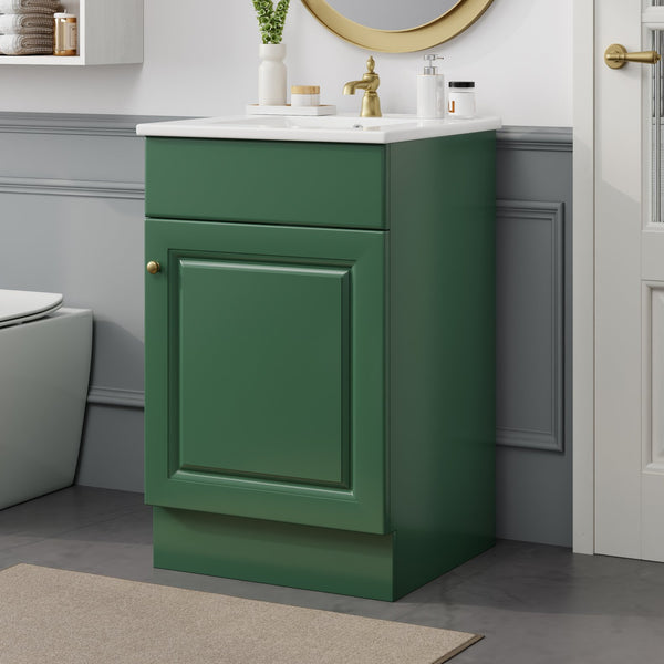 English Elm Christopher Knight Home® - 20" Bathroom Vanity with Ceramic Sink and Soft-Close Door, Gold Knob, Adjustable Shelf Storage Green N759P237946F