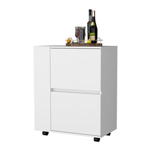 English Elm Fm Furniture Logan Rolling White Bar Cart with Open Shelves and Concealed Cabinet Storage B128P321070