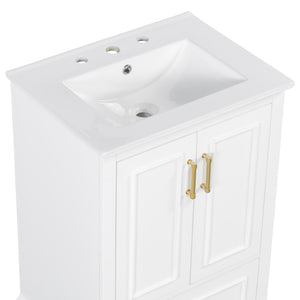 English Elm 24"Bathroom Modern Vanity with Ceramic Sink, Solid Wood Frame, Soft-Close Doors & Smart Storage System White N729P321378K