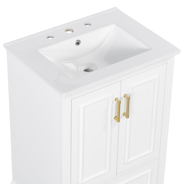English Elm 24"Bathroom Modern Vanity with Ceramic Sink, Solid Wood Frame, Soft-Close Doors & Smart Storage System White N729P321378K