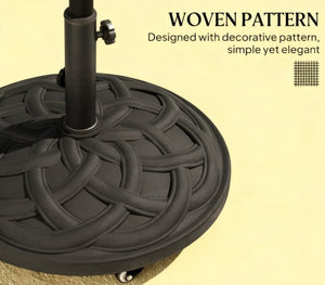 English Elm Resin Concrete Patio Umbrella Base with Locking Wheels Woven Texture Matte Finish T3971P427464