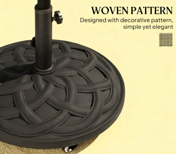 English Elm Resin Concrete Patio Umbrella Base with Locking Wheels Woven Texture Matte Finish T3971P427464