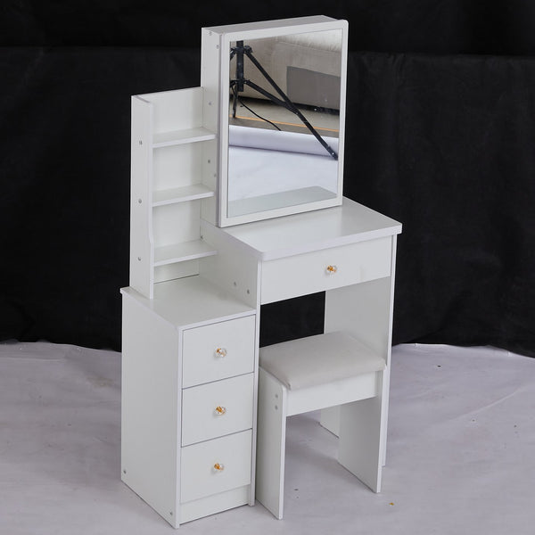 English Elm 29.2" Elegant Space-Saving Vanity Set With Cushioned Stool, Sliding Mirror & High-Capacity Storage W936P226029