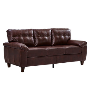 English Elm 79" Three Seat Pu Faux Leather Sofa Tufted Back Wide Arm with Hidden Storage Burgundy W1097S00247