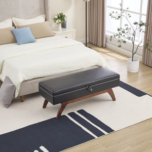 English Elm COOLMORE Teddy fabric storage bench with solid wood feet, hidden compartment for tidy bedroom organization Black PU W1539P242727