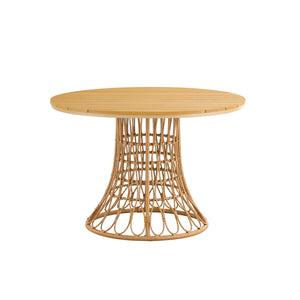 English Elm Outdoor Bamboo Dining Table Set 110cm Round Antique Brown PE Rattan Accents Durable Stylish Outdoor W370S00044