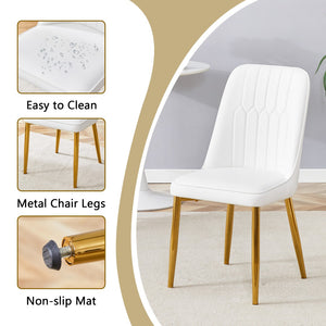 English Elm Table and Chair Set Marble Glass Top Gold Legs Pu Leather Seats Modern Dining White+Gold W1151S04635