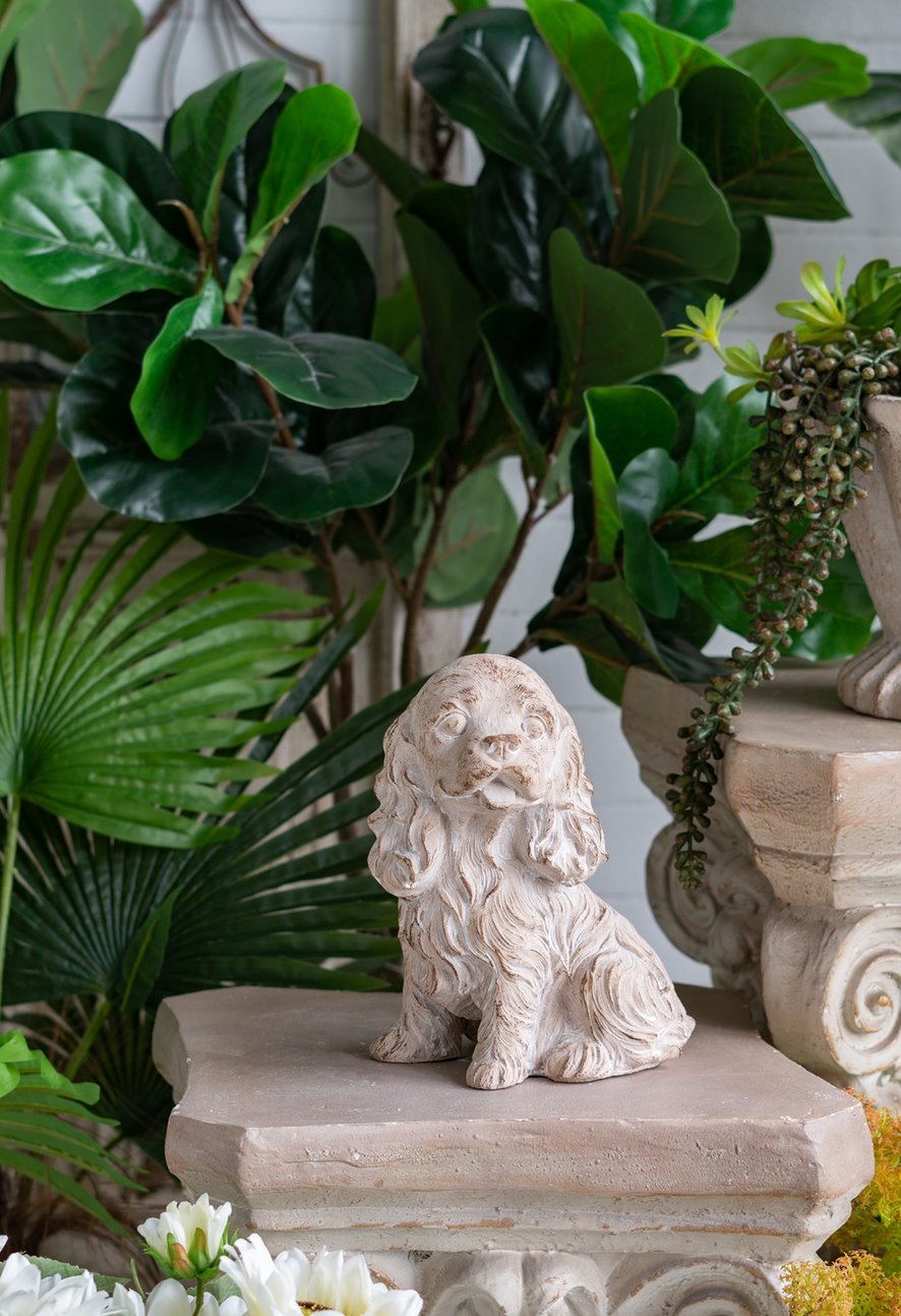 English Elm 7.5x5.5x8.7" Sitting Cocker Spaniel Figurine — Handcrafted Beige Texture, Flowing Fur, Tabletop Accent W2078P334683