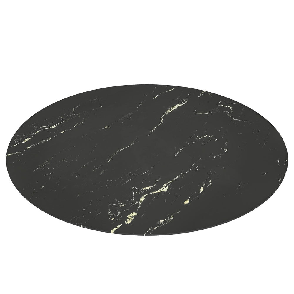 English Elm 30"inch Round Tempered Glass Tabletop Marble Pattern Indoor Outdoor Patio Dining Black W241P361472