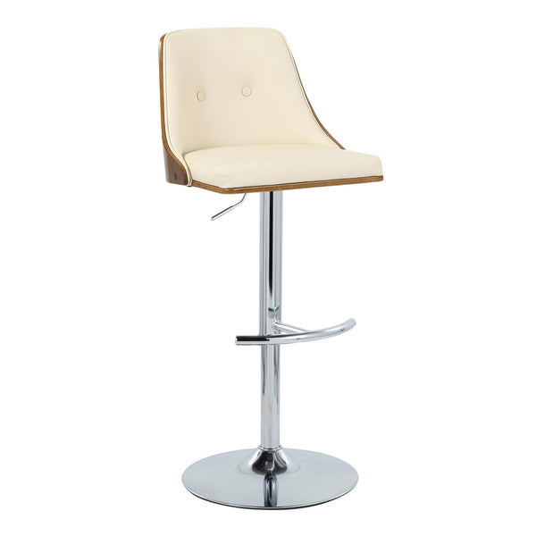 English Elm Gianna Adjustable Mid-Century Modern Barstool Set Of 2 - Chrome, Walnut, Cream Faux Leather Elegance B202S00890