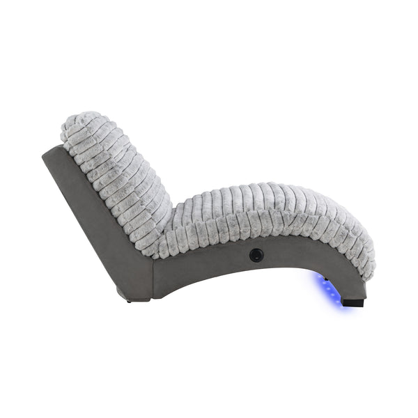 English Elm DENISE Grey Nickel Accent Chaise with USB Port, Plush Fabric Upholstery, Padded Seat & LED Lighting B201P291909