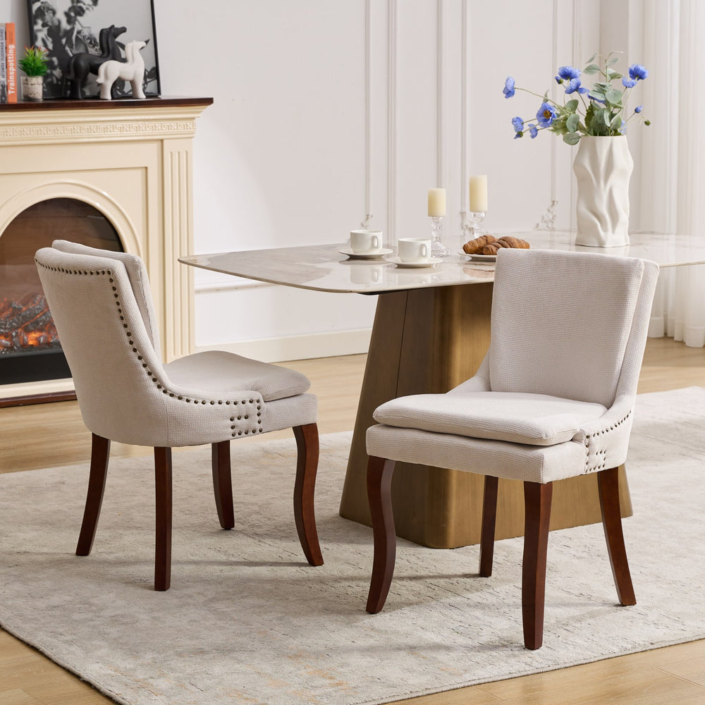 English Elm Modern Dining Chairs Set of 2 with Double-Layer Cushioned Spring+Sponge Comfort, Curved Solid Wood Legs, Mid Back Elegance for Living & Dining Room Beige W1143P207917