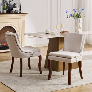 English Elm Modern Dining Chairs Set of 2 with Double-Layer Cushioned Spring+Sponge Comfort, Curved Solid Wood Legs, Mid Back Elegance for Living & Dining Room Beige W1143P207917