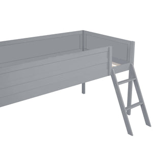 English Elm Wood Twin Gaming Loft Bed with Desk, LED Lighting & Storage Shelves—Sturdy Pine Build for Kids (98) N709P236479E