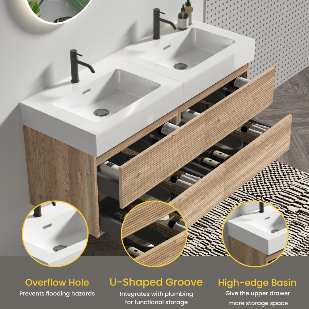 English Elm Galan 72 Inch Double Sink Vanity Fluted Wood Quartz Top Freestanding Bathroom Cabinet W1865S00184