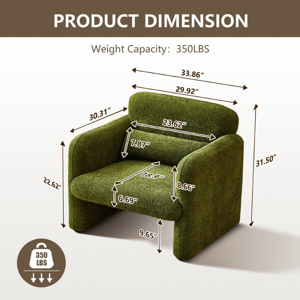 English Elm Best-selling Boucle Cloud Chair Curved Plush Upholstered Armchair with Lumbar Pillow Included Green W1765P334056
