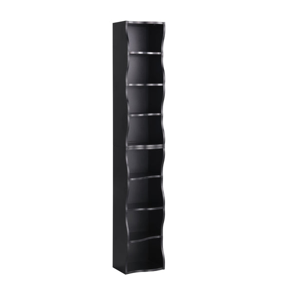 English Elm 8-layer ultra-thin 8-tier tall bookshelf with wavy edge design, space-saving display shelf for home office Black W487P339358