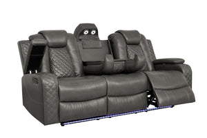 English Elm Violetglow Reclining Sofa with Led Lighting Wireless Charging and Bluetooth Speakers Grey B2730S00035