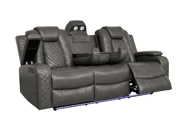 English Elm Violetglow Reclining Sofa with Led Lighting Wireless Charging and Bluetooth Speakers Grey B2730S00035