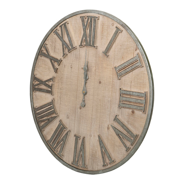 English Elm D30" Rustic Adelaide Oversized Wall Clock — 30" Farmhouse Galvanized Iron Face on Wood, Timeless Decor W2078P314438