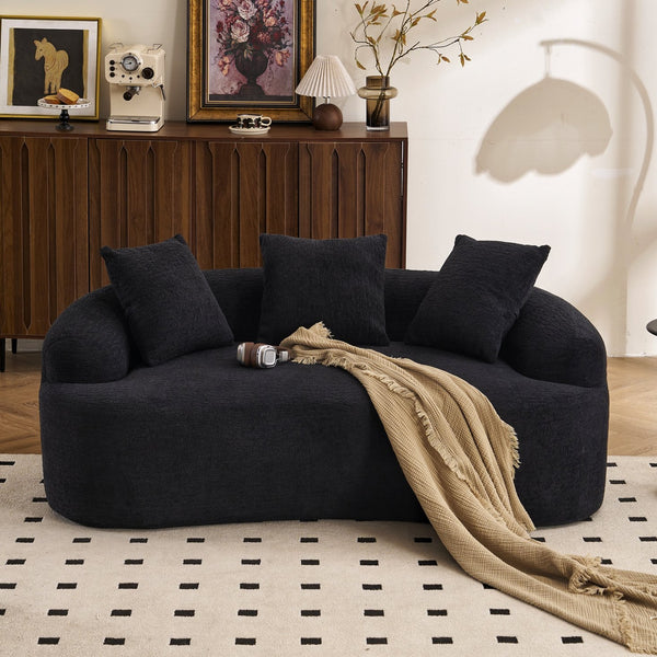 English Elm LY-025S Black Curved Loveseat — Chenille Velvet, 30D Foam & Spring Comfort, No Assembly, 65" Compact Sofa with 3 Pillows W2231P329643