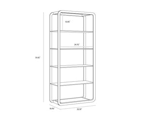 Sunpan Ambretta Bookcase: Elegant Modern Design with Glass Shelves and Mirrored Bottom for Stylish Storage Large - 34W x 15D x 72H