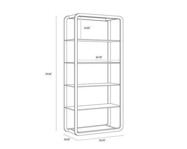 Sunpan Ambretta Bookcase: Elegant Modern Design with Glass Shelves and Mirrored Bottom for Stylish Storage Large - 34W x 15D x 72H